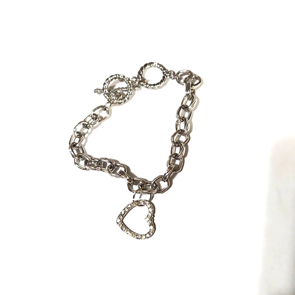 Floating heart cz charm bracelet toggle hook fashion